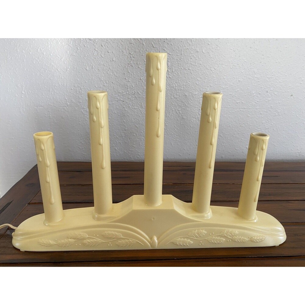 Vintage Christmas Window Tiered Candle 5 Stick Candelabra Dripping Wax Electric